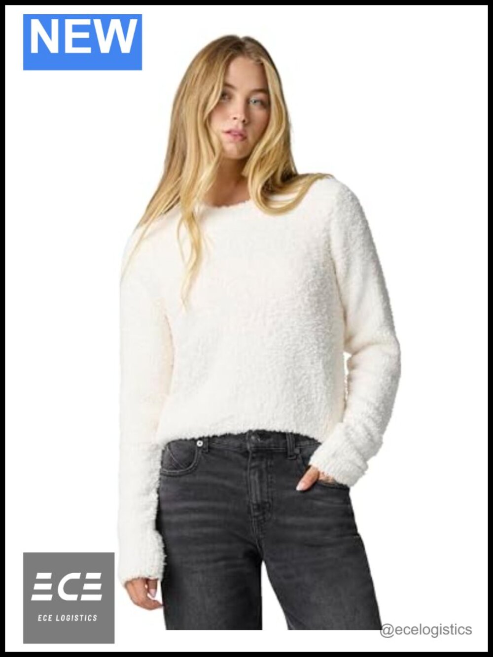 Eyelash Knit Crewneck Pullover Sweater Fuzzy Cozy Winter